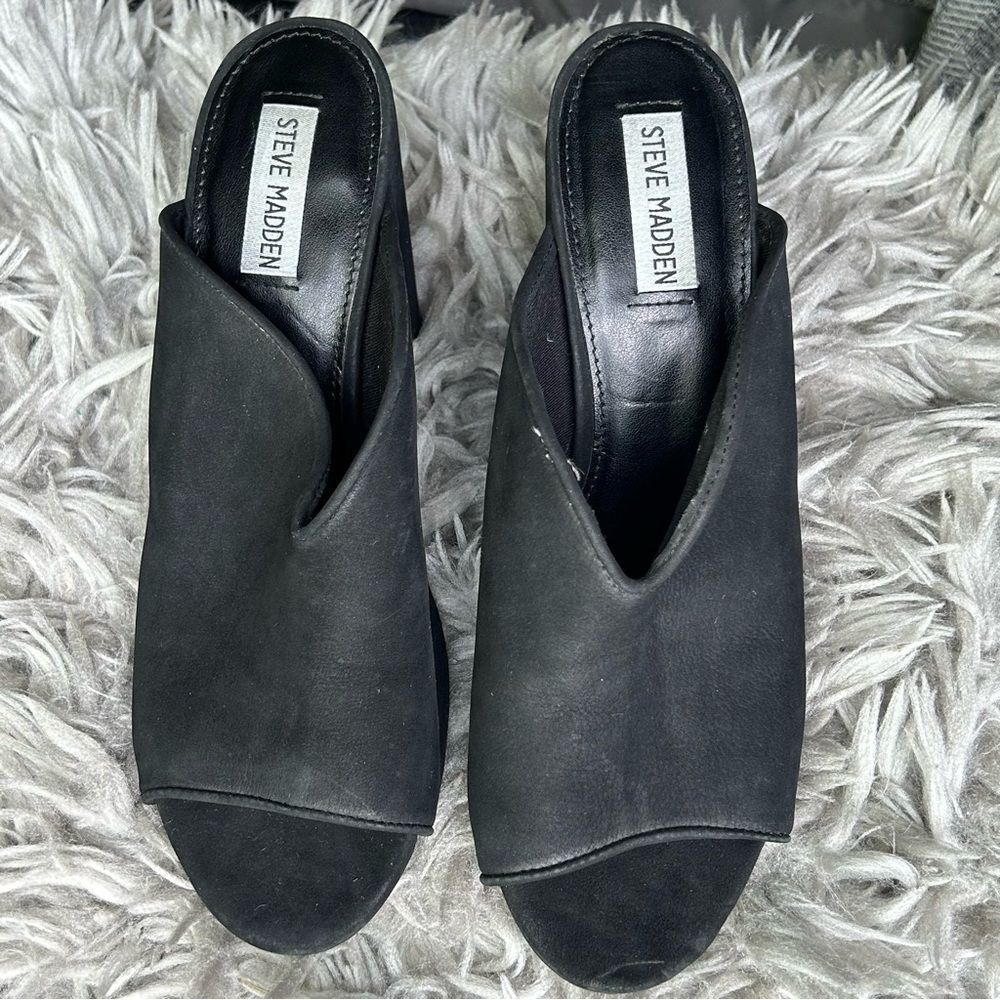 Steve Madden Vista black suede block heel mules women’s shoe size 10 - Picture 4 of 9